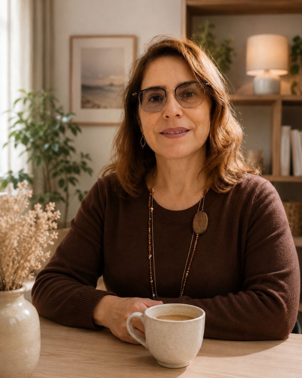 Svetlana Simonova with a cup of coffee